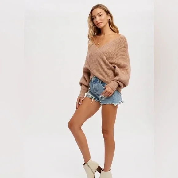 CLEAR OUT!!! Crossover Ribbed Pullover- Latte - Picture 5 of 11